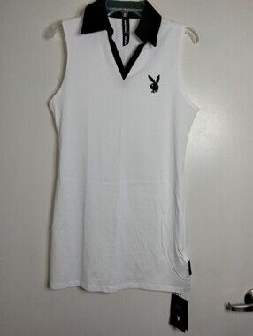 PLAYBOY & Missguided (Size L) White Sleeveless Dress with Black Collar (NEW-NWT)